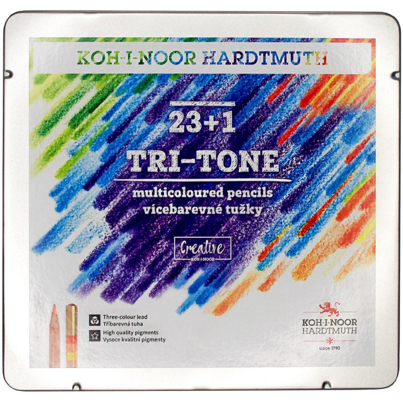 Карандаши цветные многоцветные TRI-TONE 3444, 24шт, металл.коробка